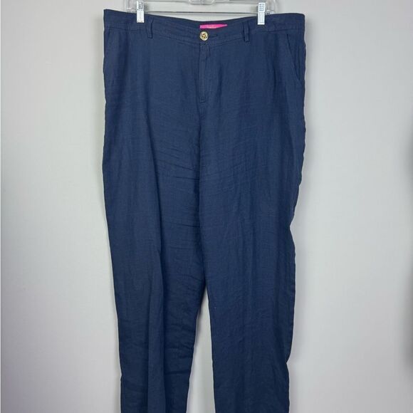 LILLY PULITZER | Breeta True Navy Blue Linen Wide Leg Pants Women’s Size 16 - Picture 3 of 14